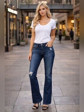AG Adriano Goldschmied Ballad Slim Boot Jeans 24R Dark Wash Distressed USA Made